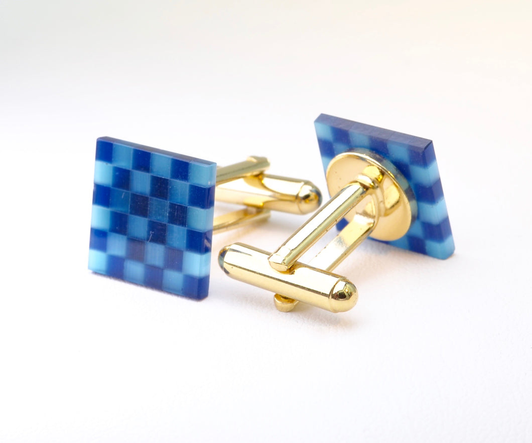 Blue Glass Checkerboard Cufflinks