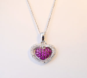 Diamond and Pink Sapphire  heart-shaped pendant in 18K White Gold