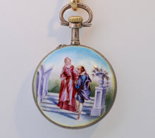 Antique Victorian pendant watch with enamel painting on  one side