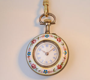 Antique Victorian pendant watch with enamel painting on  one side