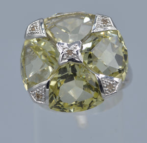 14K white gold ring with Green Amethysts and Diamonds