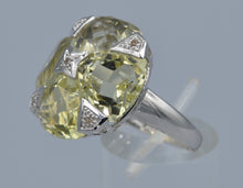 14K white gold ring with Green Amethysts and Diamonds