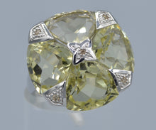 14K white gold ring with Green Amethysts and Diamonds