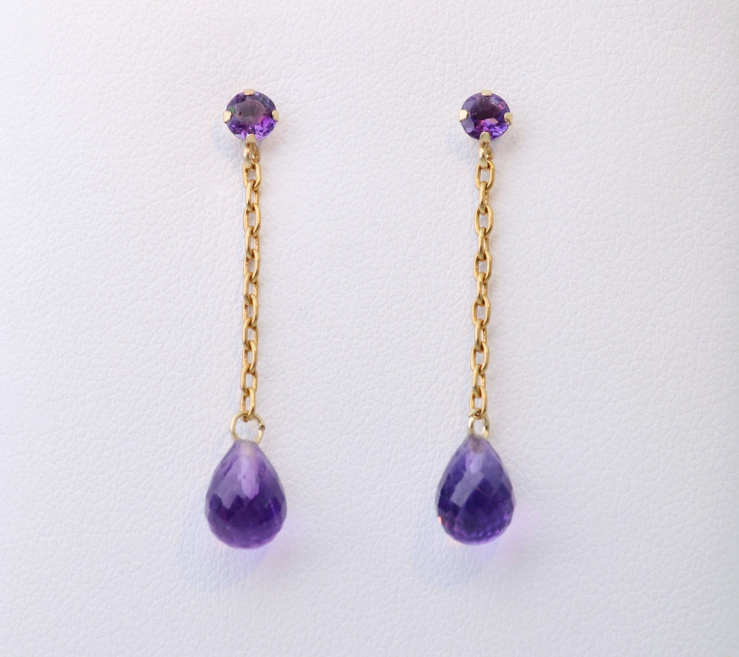 14K yellow gold Amethyst drop earrings