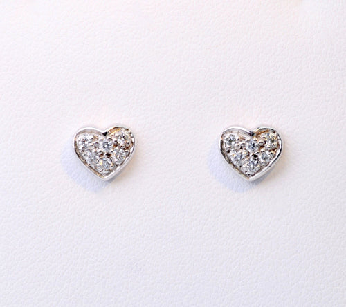 14K white gold heart-shaped post earrings with pave diamonds