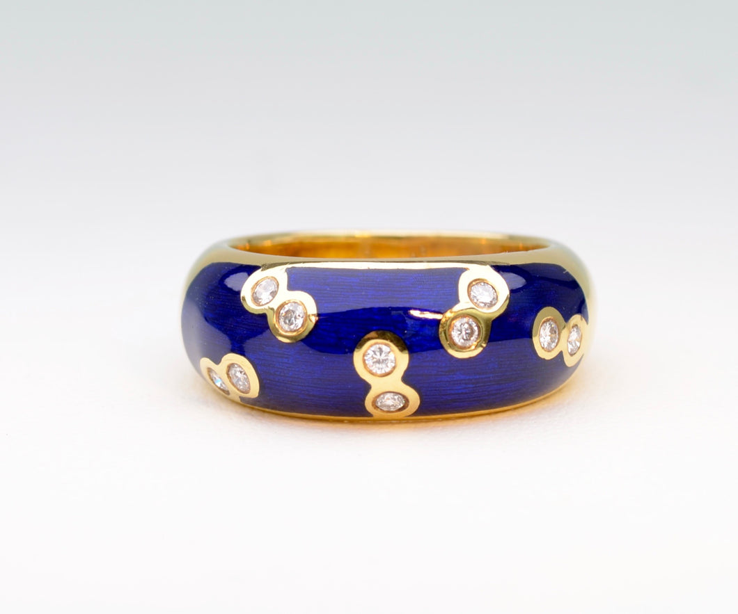 Blue Enamel and Diamond Constellation Ring