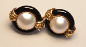 14K  Moby Pearl and Onyx Earrings