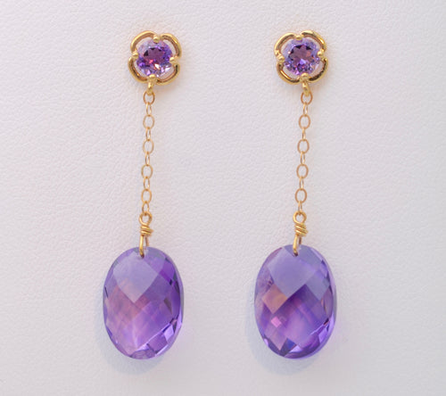 Amethyst Dangle Earrings in 14K Yellow Gold