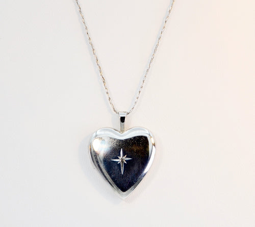 Sterling Silver heart-shaped locket, reversible design, with 18