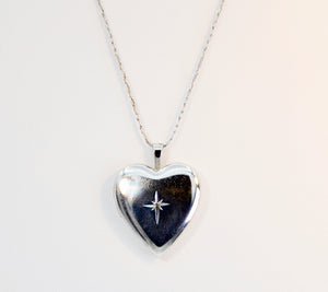 Sterling Silver heart-shaped locket, reversible design, with 18" sterling chain