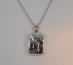 Sterling Silver Engraved Decoration Rectangular Locket