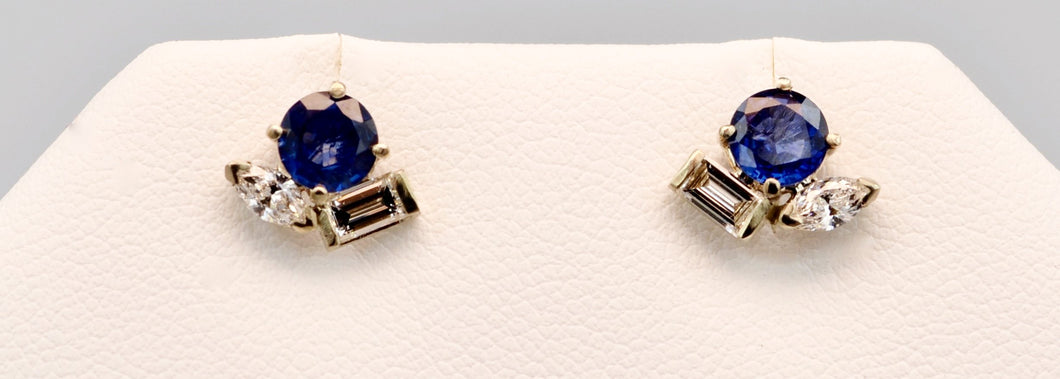 14K white gold Sapphire stud earrings with Diamonds