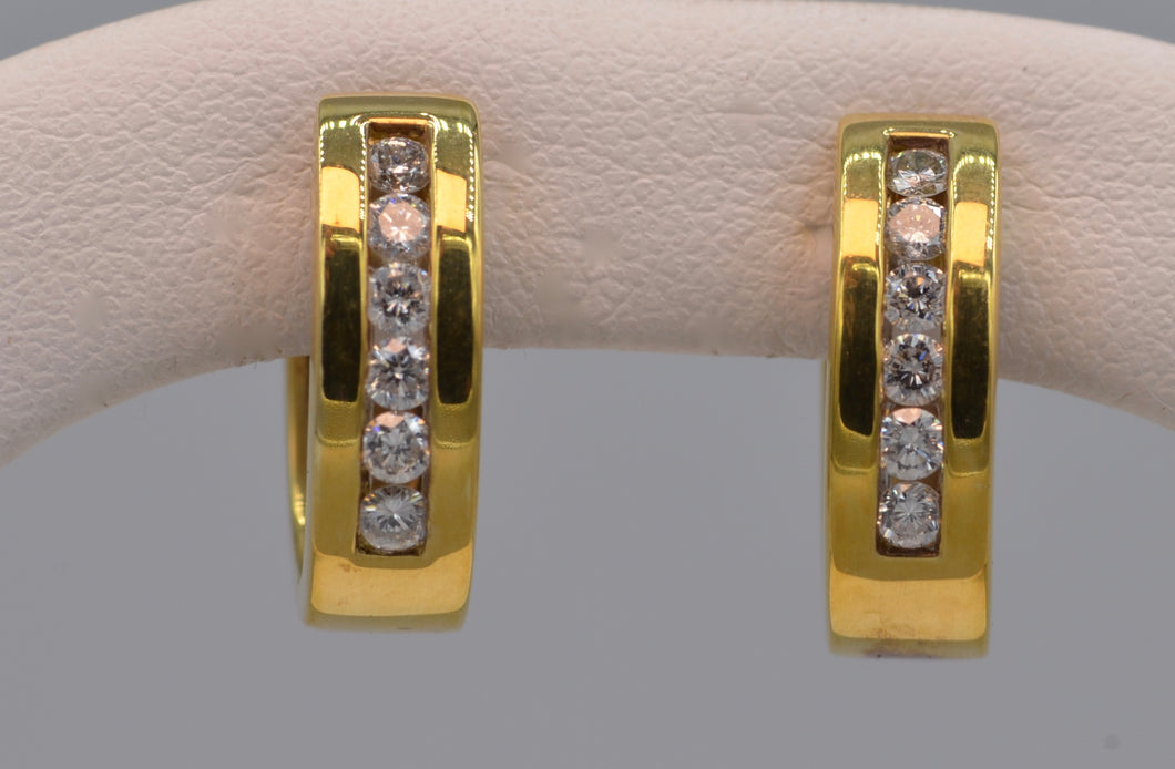 14K yellow gold hoop earrings with diamonds