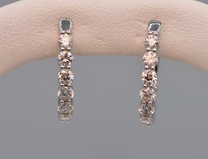 14K white gold Diamond Hoop earrings - In/out diamonds visible