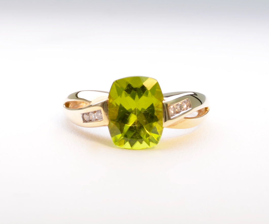 Faceted Peridot and Diamond Ring