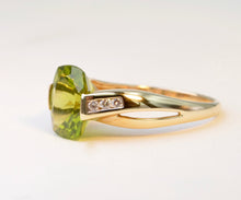 Faceted Peridot and Diamond Ring