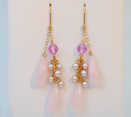 14K Pearl Pink Dangle Earrings