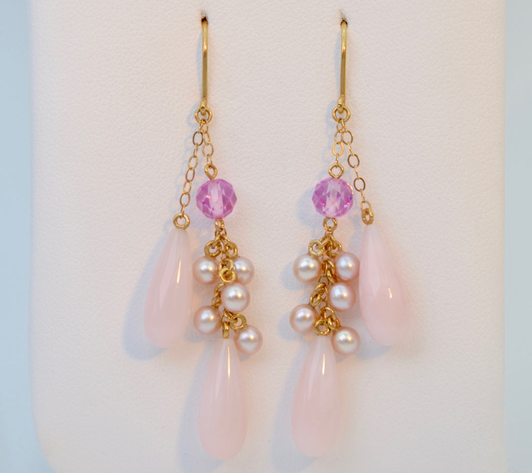 14K Pearl Pink Dangle Earrings