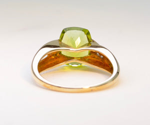 Faceted Peridot and Diamond Ring