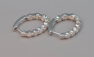 14K white gold Diamond Hoop earrings - In/out diamonds visible