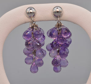 18K white gold grape cluster earrings