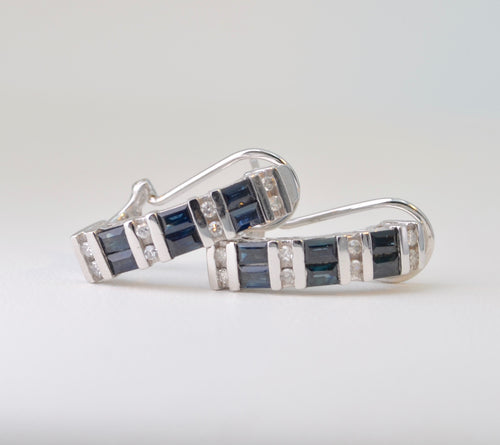 Sapphire and Diamond Hoop Earrings in 10K White Gold