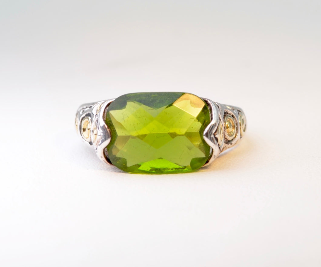 Sterling Silver Faceted Synthetic Green Stone