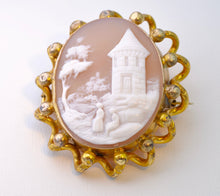 Victorian Conch-Shell Cameo with Village Scene