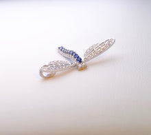18K White Gold Diamond and Sapphire Dragonfly Pin