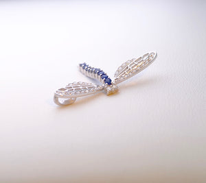 18K White Gold Diamond and Sapphire Dragonfly Pin