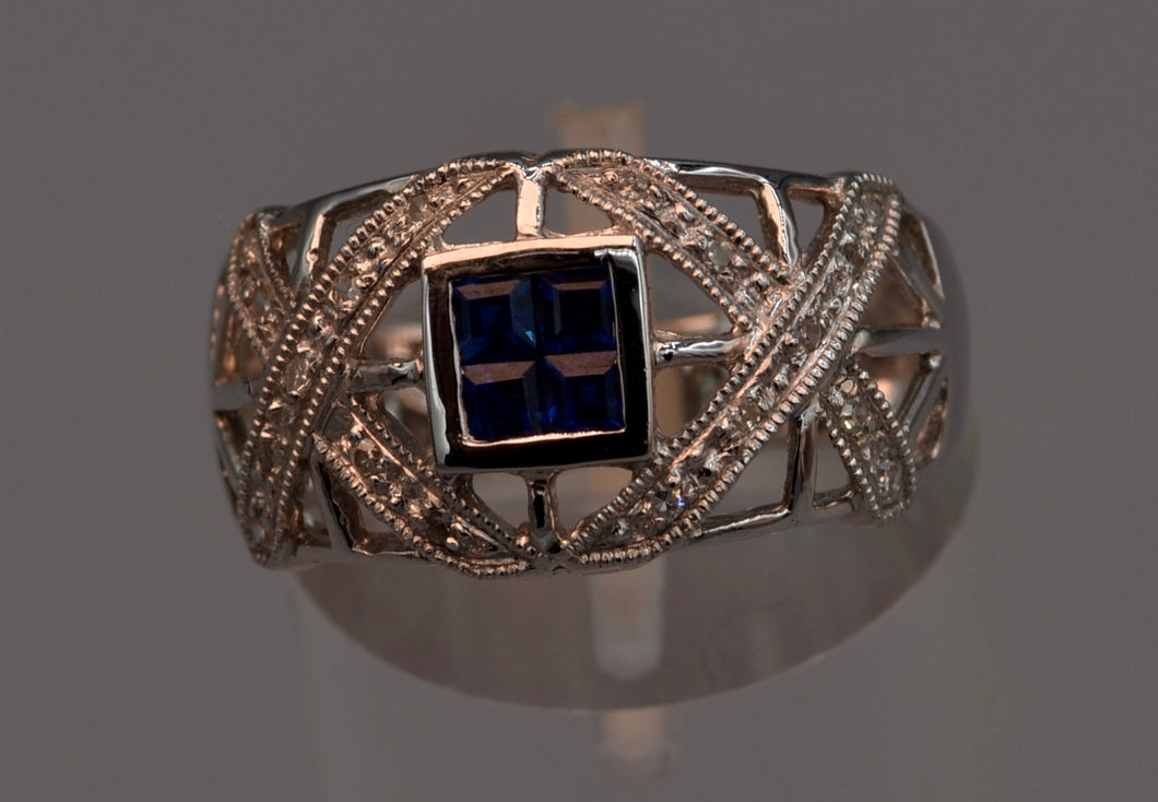 14K white gold Sapphire and Diamond band