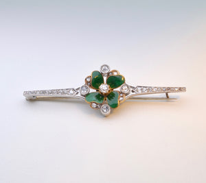 Platinum Diamond Brooch with Green Enamel Four-Leaf Clover