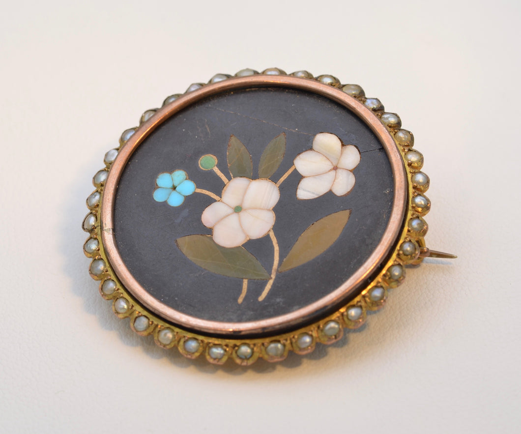 Victorian Pietra Dura Brooch