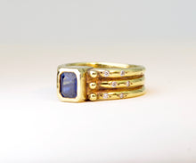 Sapphire Ring in 18K Gold with Pave Diamonds