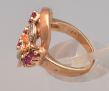 14K Rose Gold Diamond and Ruby ring, ca. 1940's Retro style
