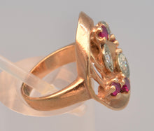 14K Rose Gold Diamond and Ruby ring, ca. 1940's Retro style