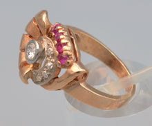 14K rose gold ring with Diamonds and Rubies, ca. 1940's