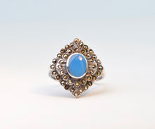 Sterling Silver/Marcasite Ring with Blue Onyx Cabochon