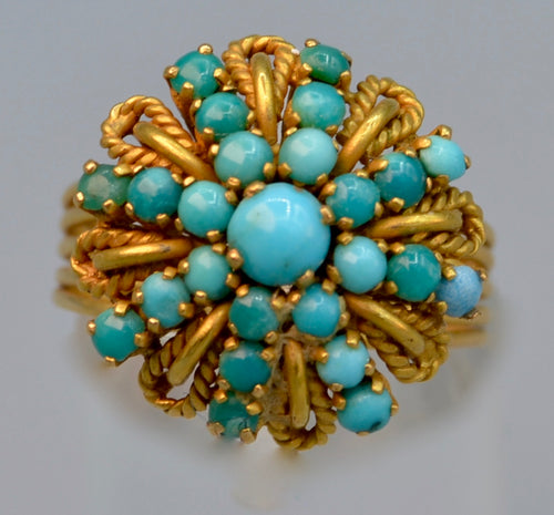 18K yellow gold Turquoise ring handmade in Egypt