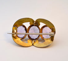 9K yellow gold English Antique brooch with oval Amethysts