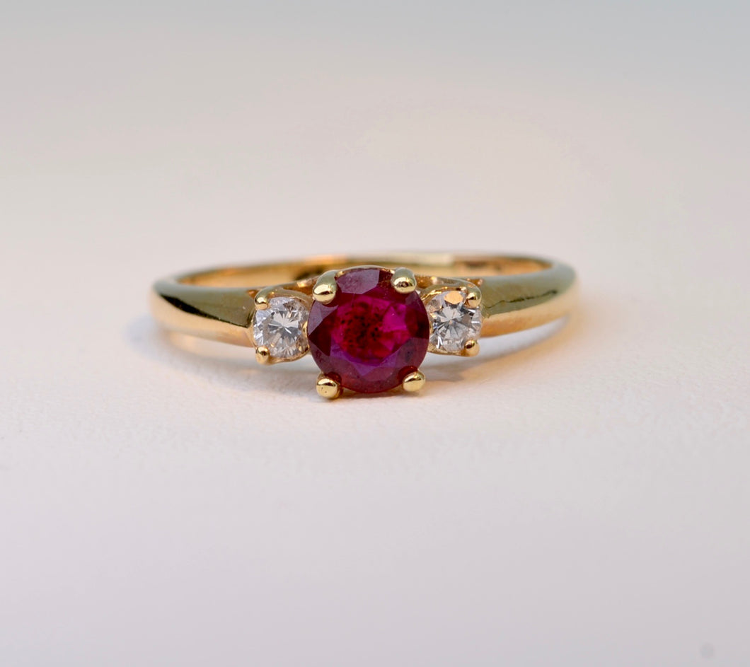 14K Yellow Gold Ruby and Diamond Ring