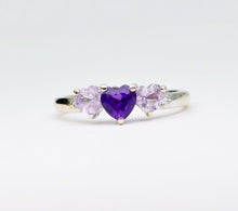14K white gold ring with 3 heart-shaped Amethysts