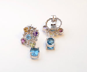 Colored Gemstone Earrings set in 14K White Gold