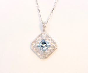 Aquamarine Pendant with White Gold Chain