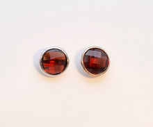 14K White Gold Bezel Set Garnet Earrings