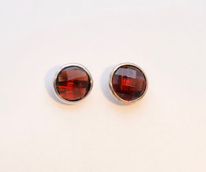 14K White Gold Bezel Set Garnet Earrings