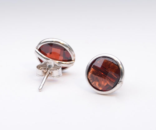 14K White Gold Bezel Set Garnet Earrings