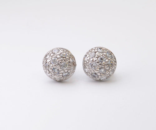 18K White Gold CZ Dome Earrings