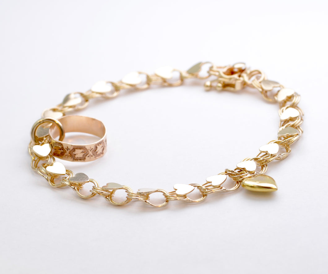 14K Yellow Gold Heart Charm Bracelet