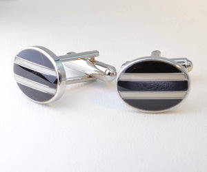 Black-and-White Striped Cufflinks